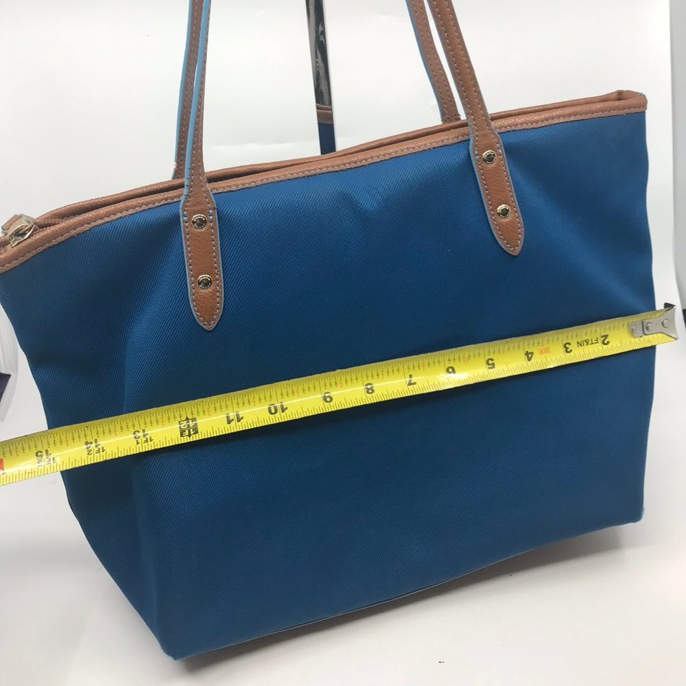 COACH Large Blue Brown Fabric Shoppers Tote - Picture 2 of 8